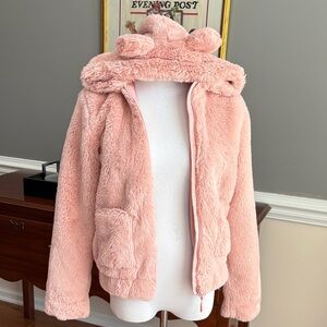 H & M Pink Fuzzy Hooded Jacket with Ears